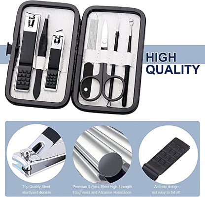 Aceoce Nail Clippers Set Professional Manicure Set Grooming Kits Nail Kit | Stainless Steel Finger and Toe Nail Clippers Travel Manicure Pedicure Kit Nail Care Kit Personal Care Tools Gifts for Men - color: Black and White