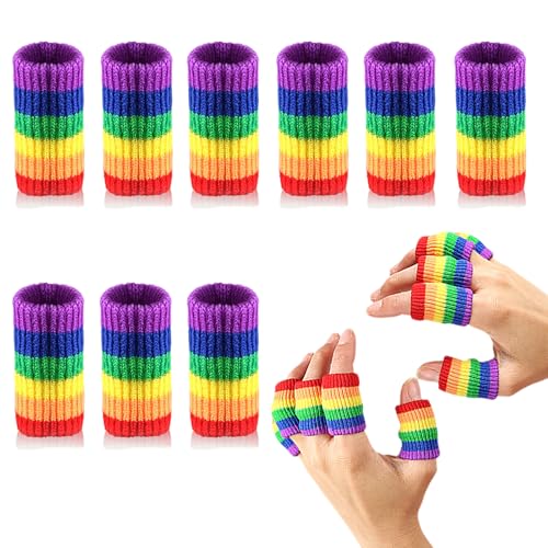 Finger Sleeves Protectors, 10Pcs Sport Finger Sleeves Elastic Thumb Brace Support for Basketball Golf Premium Fingers Sleeve for Arthritis Perfect for Relieving Pain (10pcs rainbow set) - color: 10pcs rainbow set