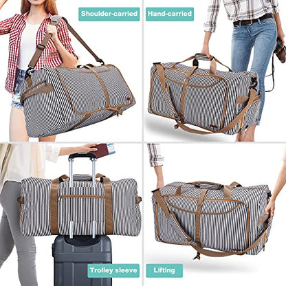 100L Duffle Bag for Travel, Large Foldable Waterproof Travel Duffel Bags Weekender Overnight Bag for Men and Women with Shoe Compartment (Stripe) | Collapsible, Water Resistant, Tear-Resistant, with Shoe Compartment, for Gym Sport Overnight Weekender, for