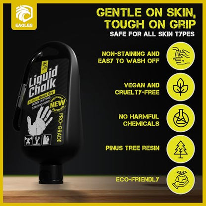EAGLES Pro Grade Gym Liquid Chalk 60, 120 or 280ml Mess-Free Chalk for Weightlifting, Gymnastics Rock Climbing, Pole Grip, Sports Dries in Seconds - Sweat-Resistant and Long Lasting - style: 60ml-2Pack