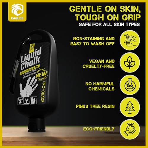 EAGLES Pro Grade Gym Liquid Chalk 60, 120 or 280ml Mess-Free Chalk for Weightlifting, Gymnastics Rock Climbing, Pole Grip, Sports Dries in Seconds - Sweat-Resistant and Long Lasting - style: 60ml-2Pack