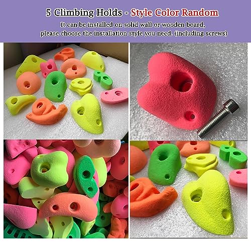 Set of 5 Screw-On Rock Climbing Holds, Random Style PU Climbing Grab Rocks, Home School Rock Climbing Wall for Wood Plank/Concrete Wall(Size:5pcs-Solid Wall Installation) - size: 5pcs-Solid wall installation