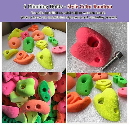 Set of 5 Screw-On Rock Climbing Holds, Random Style PU Climbing Grab Rocks, Home School Rock Climbing Wall for Wood Plank/Concrete Wall(Size:5pcs-Solid Wall Installation) - size: 5pcs-Solid wall installation
