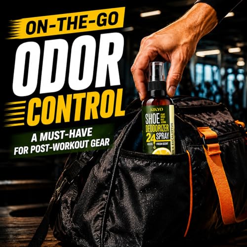 KIKYO Shoe Deodorizer Spray - Natural Plant-Powered Odor Eliminator for Smelly Shoes, Sneakers, Work Boots, 24 Fresh Protection & Lemon Eucalyptus Scent, 4 oz