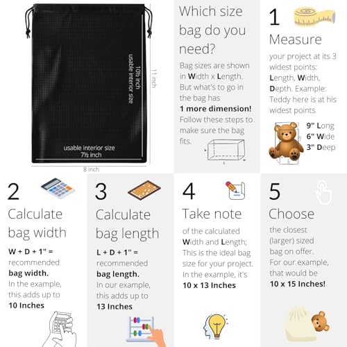 PALTERWEAR Tech-Weave PU-Coated Drawstring Bags (Set of 5) Water-Resistant, Directional-Stretch Travel Organizers for Toiletries, Tech Gear, Hobby - Durable, Wipe-Clean (Black 3D, 8 x 11 In) - size: 8 x 11 Inch