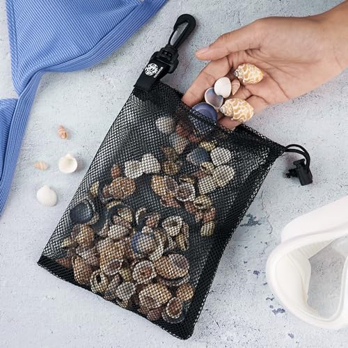 PALTERWEAR Small Mesh Drawstring Bag With Clip and Toggle Closure (Set of 4, Black, 6 x 8 inch) for Watersports, Outdoor, Gym - size: 6 x 8 inch