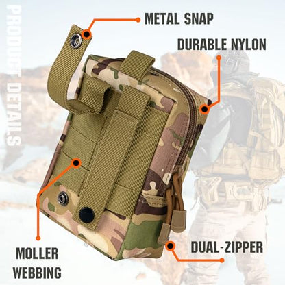 2 Pack Tactical Molle EDC Pouch Multi-Purpose Compact Pack Water-Resistant Utility Pouch with Flag Patch - color: Camo