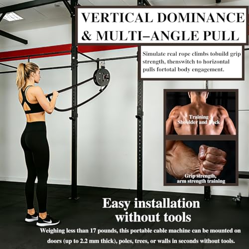 Endless Rope Trainer,Cable Pulley System for Home Gym,Pull Down Machine with 14 FT Closed Loop Nylon Rope,Adjustable Resistance 66LB Max Cable Machine for Back,Arms,Grip Strength Training