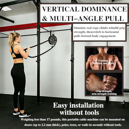Endless Rope Trainer,Cable Pulley System for Home Gym,Pull Down Machine with 14 FT Closed Loop Nylon Rope,Adjustable Resistance 66LB Max Cable Machine for Back,Arms,Grip Strength Training
