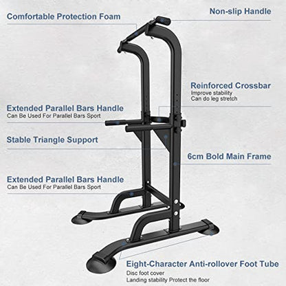 Power Tower Pull Up & Dip Station Multi-Function Home Strength Training Fitness Workout Station Height Adjustable - color: GREY