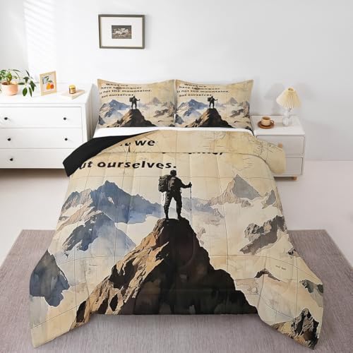 Erosebridal Rock Climbing Bouldering Bedding Set Toddler Size, Mountain Climber Printed Comforter Set, Climb Extreme Sports Theme Bedding Comforter Sets for Men Women, Retro Grunge Style Bed Sets - color: Beige, size: Toddler