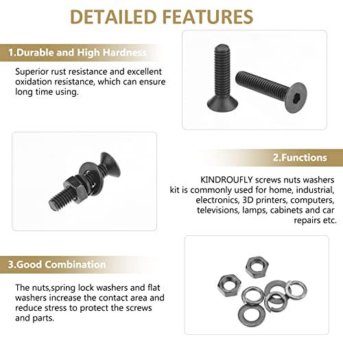 382 Pieces Black M4 x 6/8 /10/12 /16/20 /25mm Countersunk Head Socket Cap Screws Nuts Washers Assortment Kit, 10.9 Grade Alloy Steel - size: M4, style: Countersunk Head