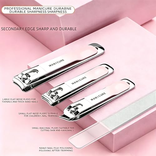 10PCS Professional Nail Care Set – Stainless Steel Nail Clippers, Nail File, Cuticle Pusher – Complete Grooming Tool Kit for Home and Travel