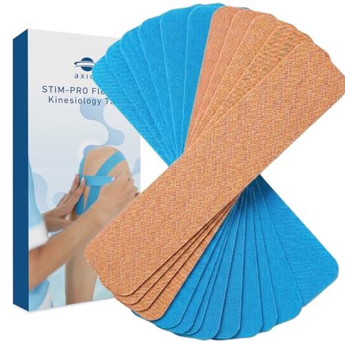 axion Kinesiology Tapes PRECUT Blue Beige | 50 Pre-Cut Sport Tape Strips 10x2 in | Waterproof • Skin-Friendly • Elastic | Kinesiology Tapes Ideal for Sports - color: 09) 50 Strips Beige/Blue