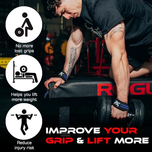 BEAST RAGE Lifting Wrist Straps for Weightlifting, Straps Gym Grip Power Workouts Lifting Straps Padded Neoprene & Premium Cotton Men Women, Deadlift Bodybuilding Exercise Lifting Straps - color: Black/blue