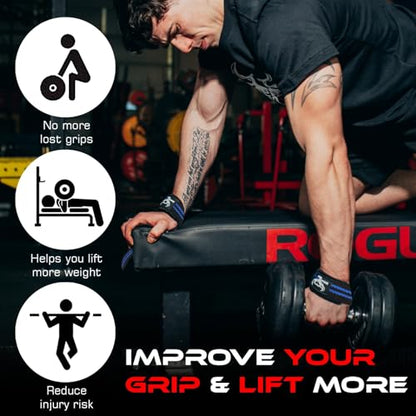 BEAST RAGE Lifting Wrist Straps for Weightlifting, Straps Gym Grip Power Workouts Lifting Straps Padded Neoprene & Premium Cotton Men Women, Deadlift Bodybuilding Exercise Lifting Straps - color: Black/blue