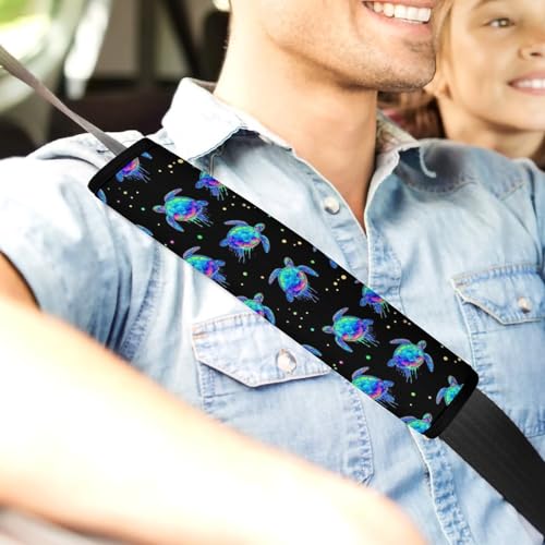 2 Pack Universal Soft and Comfortable Seat Belt Cover for Kids, Car Seats Pushchair Strollers High Chair Pushchair, Sea Turtles Blue Black Seat Belt Cushion - color: Pattern 1276