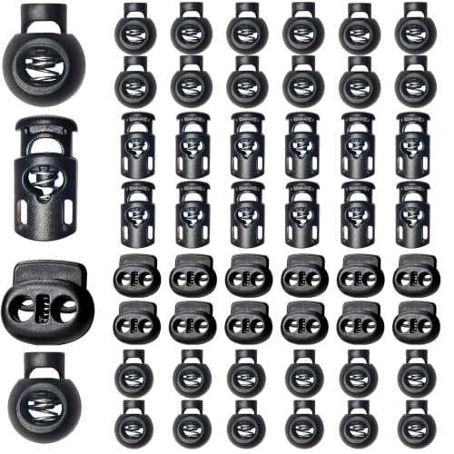 ZUSHALLMY 48pcs Upgraded Plastic Cord Lock, Cord Locks - Draw String Clip with Spring Toggle Stoppers Buttons for Drawstrings, Shoelaces, Paracord - color: 48 Pcs Mixed Sizes,black
