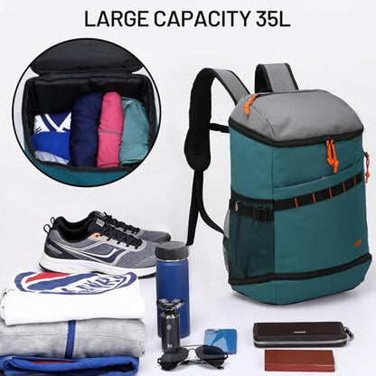 MIER Men's Gym Backpack Lightweight Sports Bag with Shoe Compartment | 35L Capacity Back Pack, Multi-Pockets, Separate Compartment, Wet Pocket, Water Resistant, For Training, Workout & Travel - color: Green/Gray