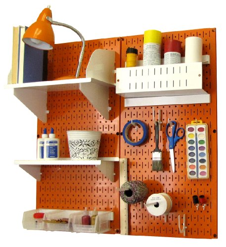 Wall Control Craft & Hobby Pegboard Organizer Storage Kit with Orange Pegboard and White Accessories - color: Orange Pegboard White Accessories