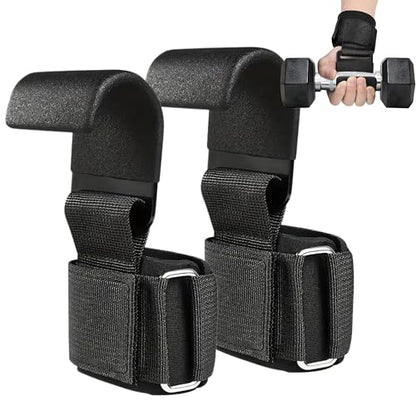 Weight Lifting Hooks (Pair) with Padded Wrist Straps – Heavy Duty Steel Grip Support for Deadlifts, Powerlifting, Bodybuilding & Pull-Ups – Gym Training Hooks for Men & Women