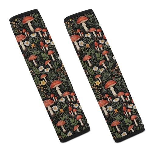 2PCS Mushroom Floral Weedleaf Car Seat Straps Shoulder Pads Soft Padded Seat Belt Cushion for Adult Use, Car Seats Pushchair Strollers High Chair Pushchair, Anti-Slip Pad - color: Pattern 575