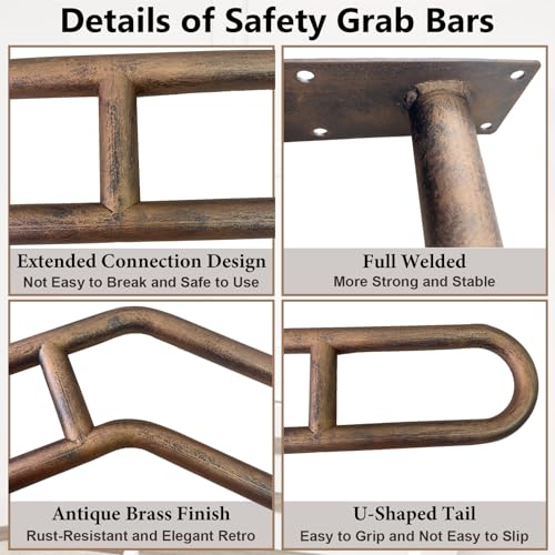 2 Pack Hand Rails for Outdoor 1-3 Steps, Bent Wall Mount Handrail | 27" Antique Metal Stair Handrails, Grab Bars with 2 Anti-Skid Crossbar for Garage Porch Stairs for Elderly Kids Disabled - size: 27 inch, style: Bent Antique 2 Pack