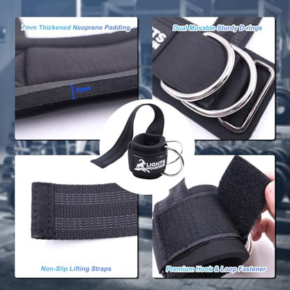 Weight Lifting Straps with Cuffed Sliding Dual D-Rings – Wrist Cuffs for Gym Cable Workout, Strength & Support - size: size L