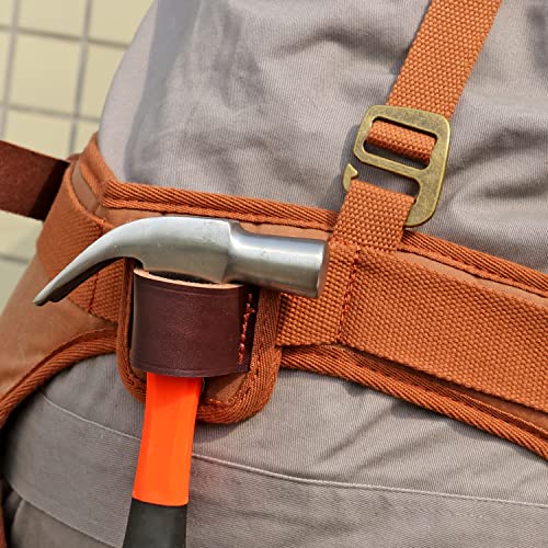 Tool Belt Bag with Suspenders-Carpenter Electrician Padded 5+ Pockets-Small | Heavy Duty Work Belt ,with Hammer Holder, Fit 28-42 inch Waist,Oil-Waxed Canvas, Leather Reinforcement, Multi-purpose Pockets