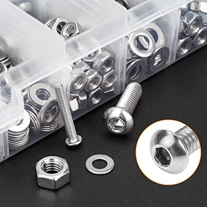 HELIFOUNER 810 Pieces M3 M4 M5 M6 304 Stainless Steel Button Head Socket Cap Metric Screws Bolts, Flat Washers and Nuts Assortment Kit with Hex Wrenches - size: M3 M4 M5 M6 (810 Pieces), style: Button Head Screws