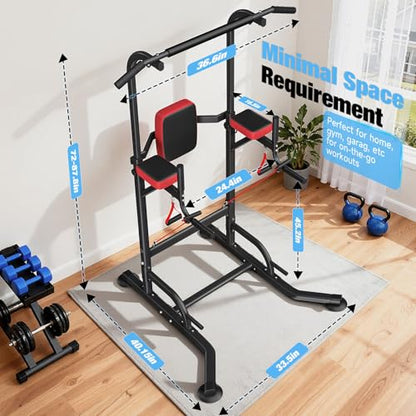 Dskeuzeew Pull Up Bar Free Standing for Multi-Function Home Gym Strength, Pull Up Dip Station Assistive Trainer Height Adjustable, Power Tower Training Heavy-Duty Fitness Equipment - color: Black Red