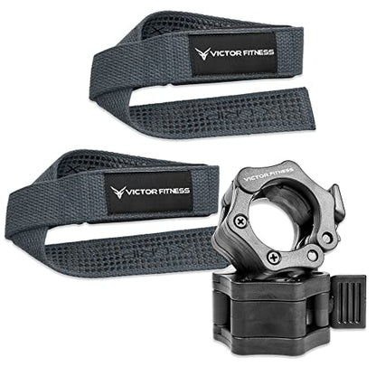 24" Padded Weightlifting Straps with X-Grip + 2 Quick Release Barbell/Dumbbell Collar Clamps - color: Gray