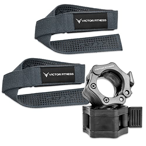 24" Padded Weightlifting Straps with X-Grip + 2 Quick Release Barbell/Dumbbell Collar Clamps - color: Gray