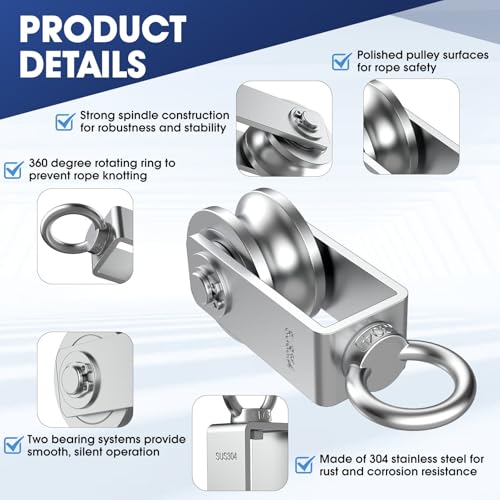 U Type Swivel Pulley Block, 304 Stainless Steel Pulleys for Wire Rope Cable Lifting, DIY Gym Equipment Part, Clothesline, Hoist - Waterproof Sturdy 360 Degree Rotating Wheel (34 mm, 1) - style: 34 mm