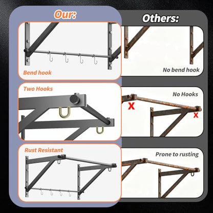 Adjustable Depth Pull Up Bar, Wall & Doorway Mounted Chin Up Bar with Hooks, Thickened Steel Construction, 500LBS Heavy Duty Capacity, Home Garage Upper Body Strength Training Equipment - color: Jet Black