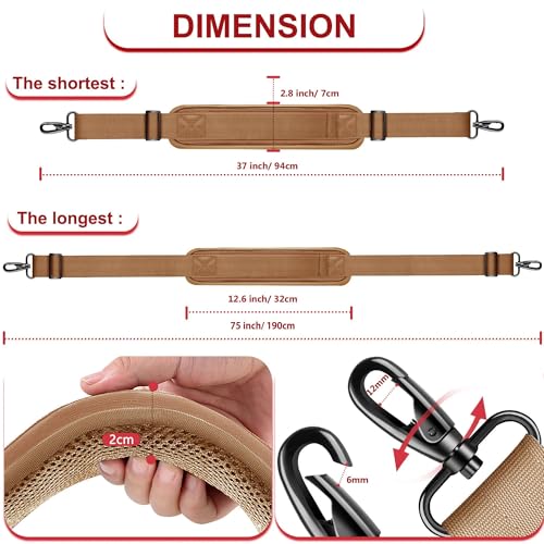 ZINZ 75" Shoulder Strap with Fixed Pad and Dual Balanced Buckles，Khaki - color: Khaki
