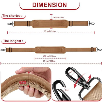 ZINZ 75" Shoulder Strap with Fixed Pad and Dual Balanced Buckles，Khaki - color: Khaki