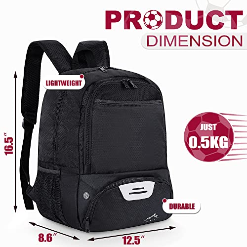 Himal Outdoors Soccer Backpack, Separate Cleat Compartment | Football,Volleyball,Handball,nylon fabrics,lightweight - color: Black