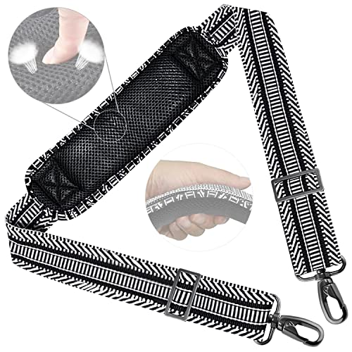 ZINZ Shoulder Strap 58" Ultra-Thick Fixed Padded and Adjustable Buckles Crossbody Strap for Briefcase Laptop Bag Luggage - color: Black White Jacquard