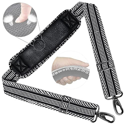 ZINZ Shoulder Strap 58" Ultra-Thick Fixed Padded and Adjustable Buckles Crossbody Strap for Briefcase Laptop Bag Luggage - color: Black White Jacquard
