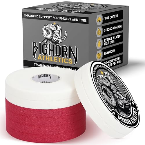 Bighorn Athletics Finger Tape, 0.3-Inch × 45-Feet, 8 Rolls, Red/White | Athletic Sports Tape for Jiu Jitsu, Climbing, Volleyball, Golf. Hands & Toes Support. Residue-Free, Zinc Oxide Adhesive. - color: Red & White, size: 0.3-Inch