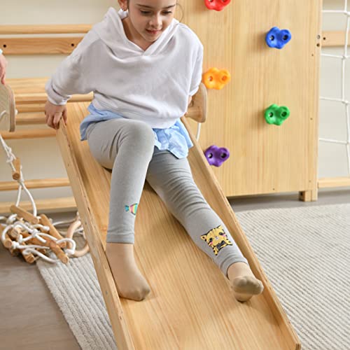 Avenlur Walnut 9-in-1 Swedish Ladder Wall Gym Kids, Indoor Climbing Wall | 2 Heights: 78.8" or 94.5" Montessori Indoor Playground & Jungle Gym, Rock Climbing Wall for Kids, Rope Ladder, Slide, Swing - size: 94.5" Height
