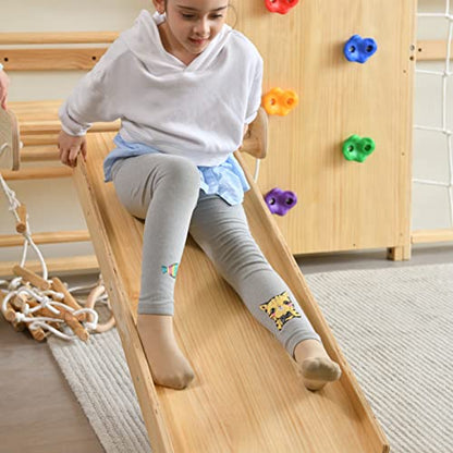 Avenlur Walnut 9-in-1 Swedish Ladder Wall Gym Kids, Indoor Climbing Wall | 2 Heights: 78.8" or 94.5" Montessori Indoor Playground & Jungle Gym, Rock Climbing Wall for Kids, Rope Ladder, Slide, Swing - size: 94.5" Height