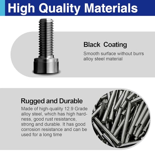 15PCS M6 Hex Socket Head Screws Assortment, 60-80mm | Includes 10mm, 16mm, 20mm, 25mm, 30mm, 35mm, 40mm, 45mm, 50mm, 55mm, 60mm, 65mm, 70mm, 75mm and 80mm lengths, Full thread - style: 15 PCS M6 × 60mm / 65mm / 70mm / 75mm / 80mm Black 304 Stainless Steel