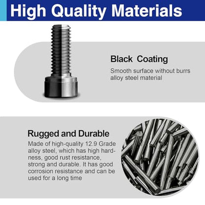25PCS M6 Hex Socket Head Screws Assortment, 35-55mm | Includes 10mm, 16mm, 20mm, 25mm, 30mm, 35mm, 40mm, 45mm, 50mm, 55mm, 60mm, 65mm, 70mm, 75mm and 80mm lengths, Full thread - style: 25 PCS M6 × 35mm / 40mm / 45mm / 50mm / 55mm Black 304 Stainless Steel