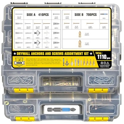 1100Pcs Drywall Anchors and Screws Kit for Drywall Hollow Wall Mount
