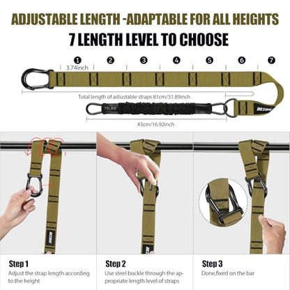 Pull Up Assistance Bands 260lbs, Heavy Pull Up Bands Resistance Bands for Pull Ups Working Out with Feet Rest, Pull Up Bar Bands Assistance Bands Strength Training Workout Equipment, Height Adjustable - color: army green