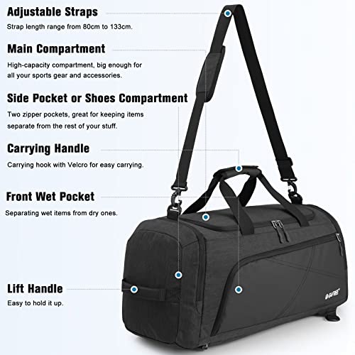 G4Free 45L/60L 3-Way Duffle Backpack Gym Bag with Wet Pocket & Shoes Compartment Sports Travel Weekender Overnight Duffel Bag | with Wet Pocket, Weekender Overnight Duffel Bag, Dark Grey - color: Dark Grey, size: 45L