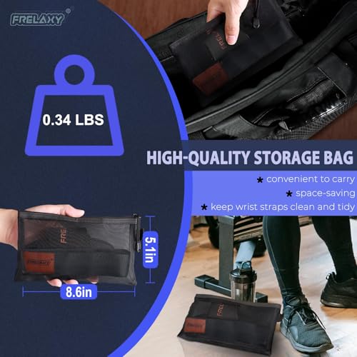 Frelaxy Lifting Wrist Straps for Women and Men, Weight Lifting Grips | Double-layer leather, Cushioned wrist support, Durable construction, Storage pouch, Deadlifts, rows, lat pulldowns - color: All Black