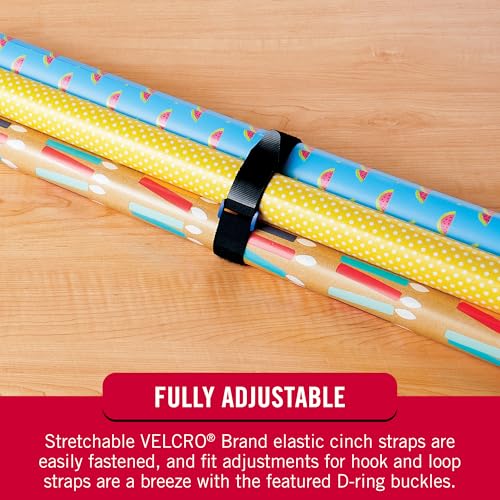 VELCRO Brand VEL-30792-AMS 15 Inch Elastic Straps 4 Pack | Stretchable and Adjustable for Snug Fit | Fasten Lumber, Yoga Mats, Tools, Camping Equipment, More | Cinch with Buckle, Black 15x1 - size: 4PK Medium 15"